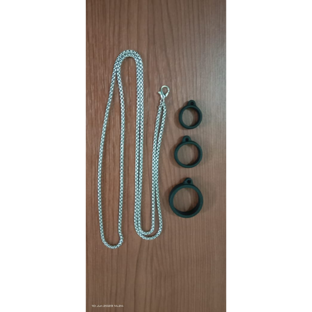 Lanyard Rantai Kalung Rantai Stainless Stell 3 Ring Karet