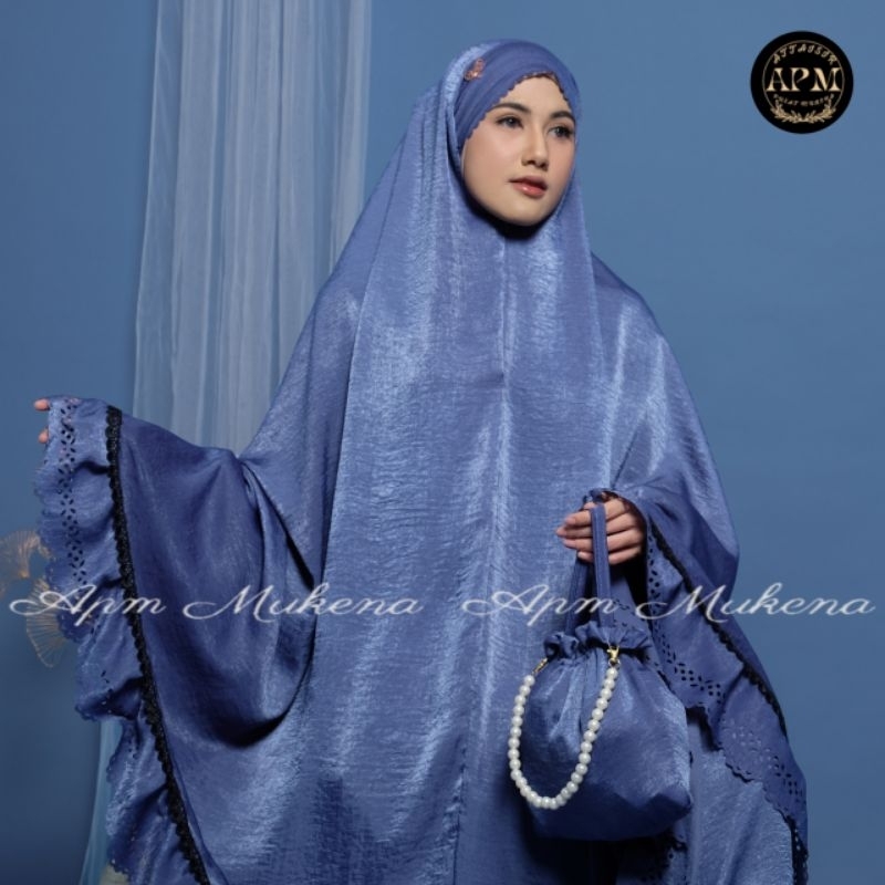 Apm Mukena - Mukena Silk Santorini Shimer 3 In 1 Shanum Laser Cut Rempel Mewah