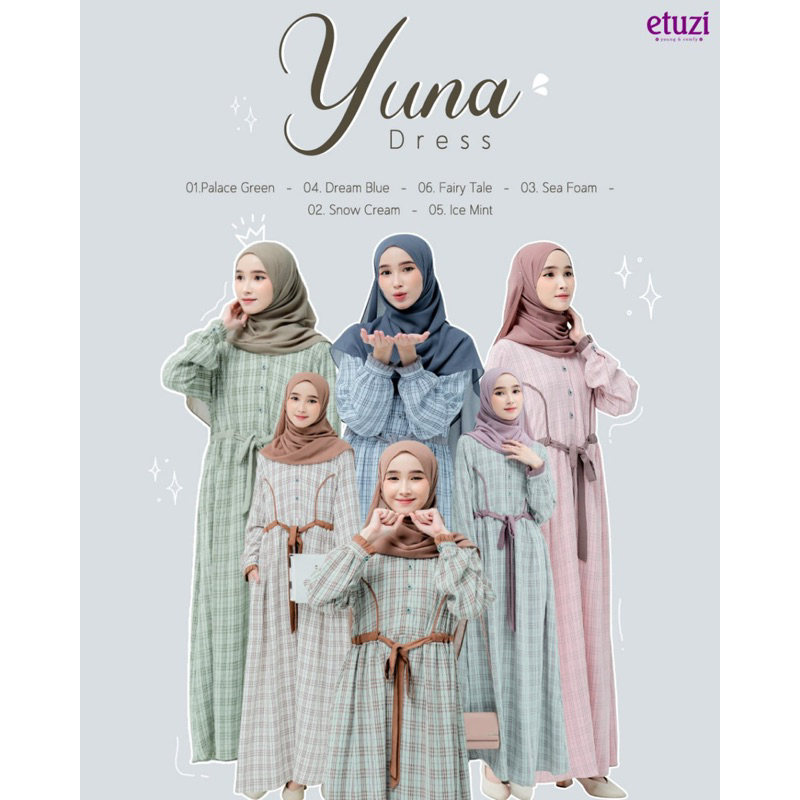GAMIS UNA TERBARU - YUNA DRESS BY ETUZI - BAHAN CRINGKLE AIRFLOW ADEM MOTIF KOTAK KEKINIAN GAMIS DEW