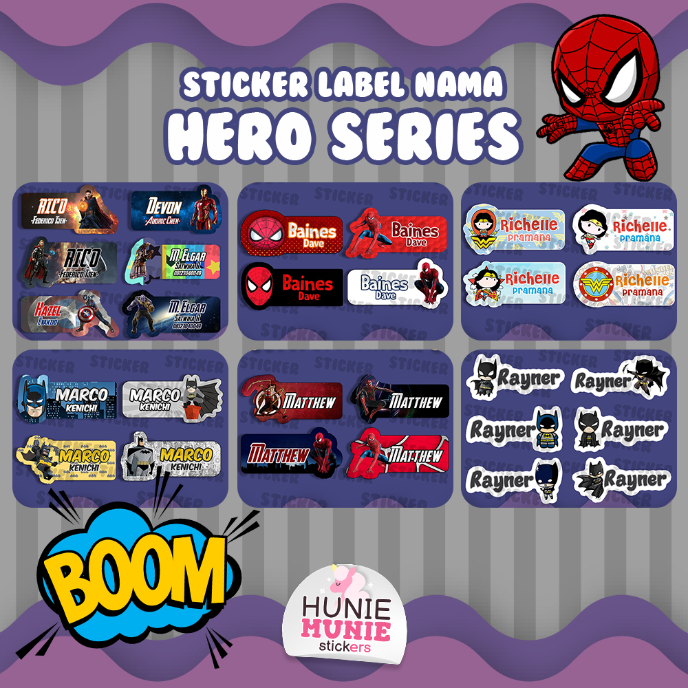 

Sticker Nama Custom - SUPERHERO SERIES Hero Avengers Spiderman Marvel dll (100pcs+) Stiker Pahlawan Super Hero