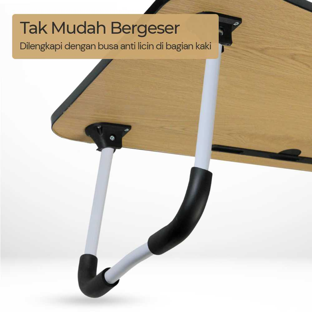 Meja Lipat Belajar Kerja Foldable Table 80x40cm with Cup Slot Desain Lipat Minimalis Dua Slot Multifungsi