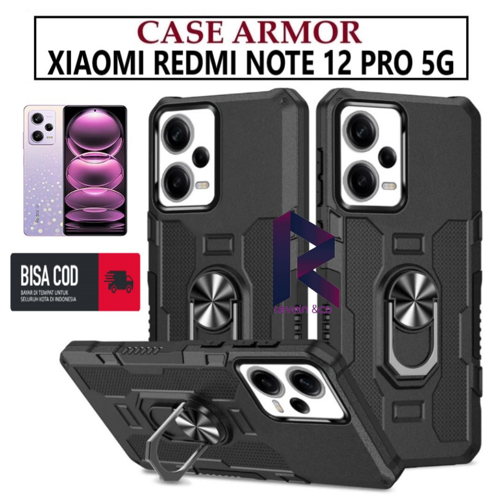 Case Armor XIAOMI REDMI NOTE 12 PRO 5G Iring Cincin Magnetic Kesing Hp Protect kamera Premium Hard Case Standing Robot Pelindung Kamera