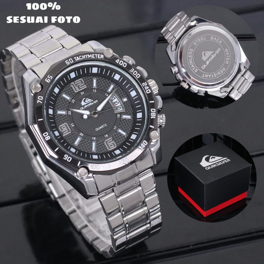 JAM TANGAN QUIKSILVER RANTAI STAINLESS STELL TAHAN AIR JAM TANGAN FASHION PRIA MASA KINI