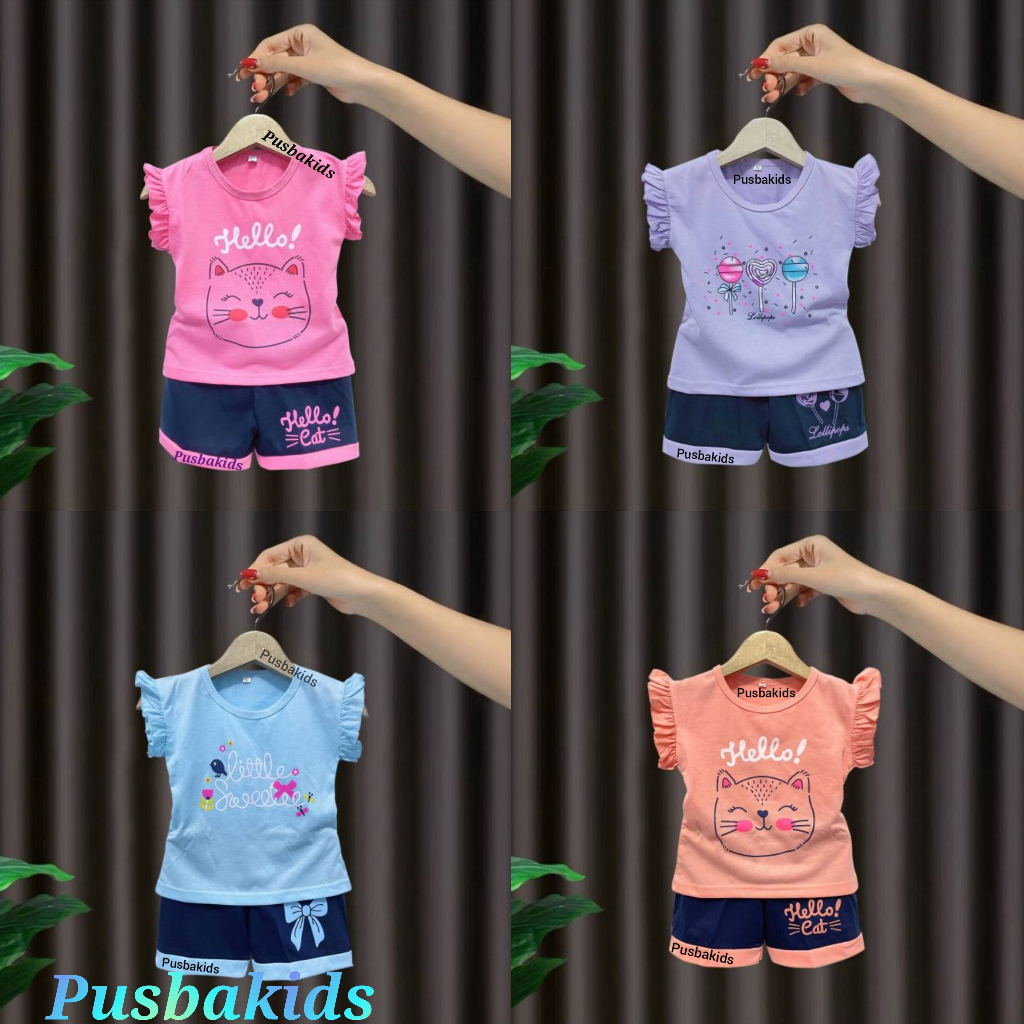 Setelan ruffle kombinasi/ Set baju anak cewek model tangan kerut