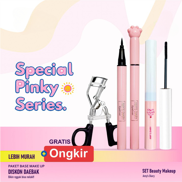 [PAKET HEMAT] Eye Set Makeup Special Pinky Series Maskara Tahan Lama Eyeliner Penjepit Bulu Mata 3 In 1