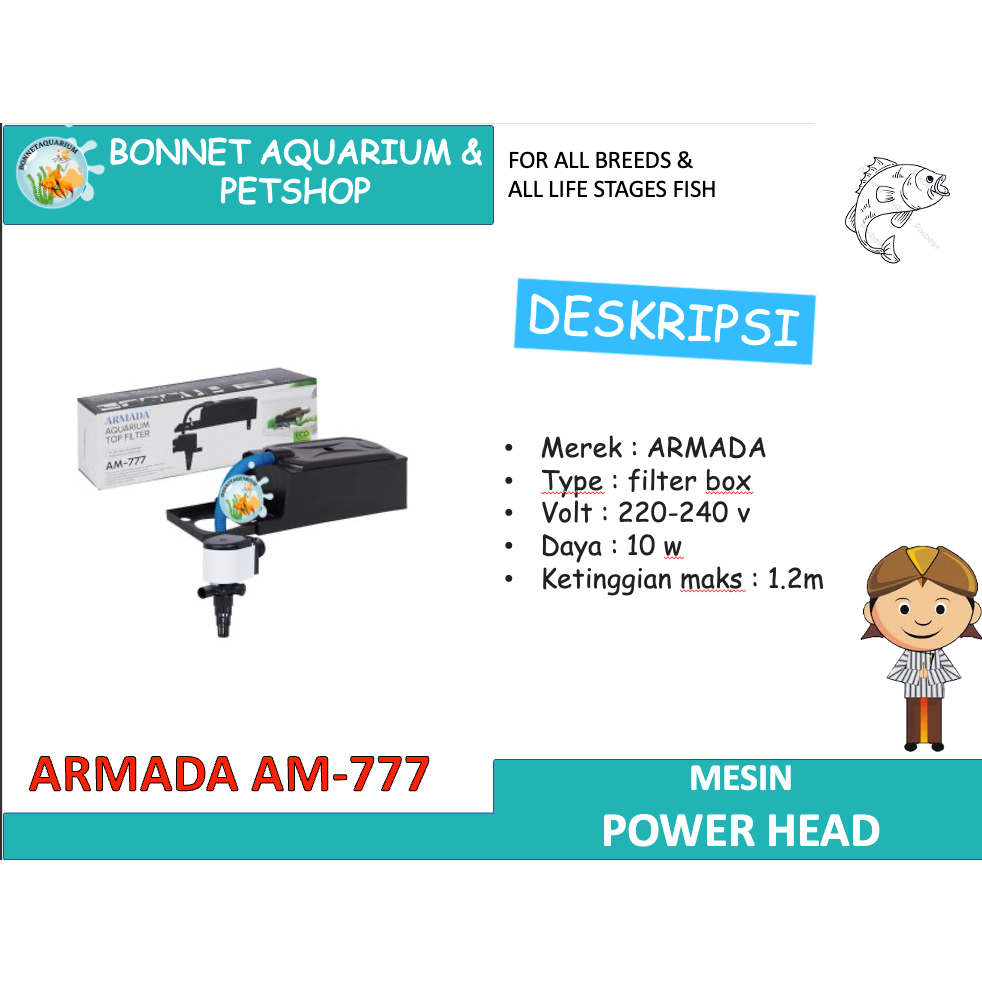 Top filter aquarium ikan ARMADA AM 777 box filter full set lengkap