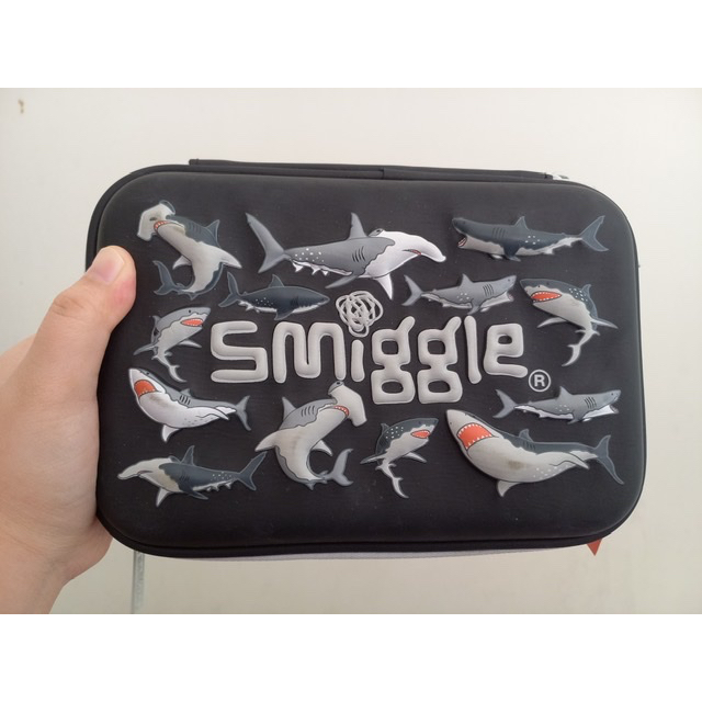 

Smiggle Pencil Case hardtop original new Black Shark double zip
