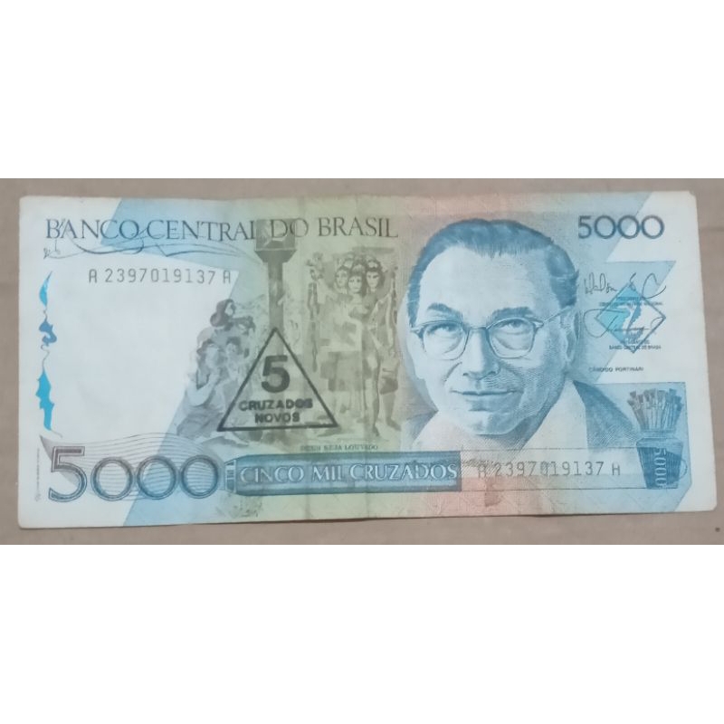 uang jadul brazil 5 cruzados novos on 5000 tahun 1989