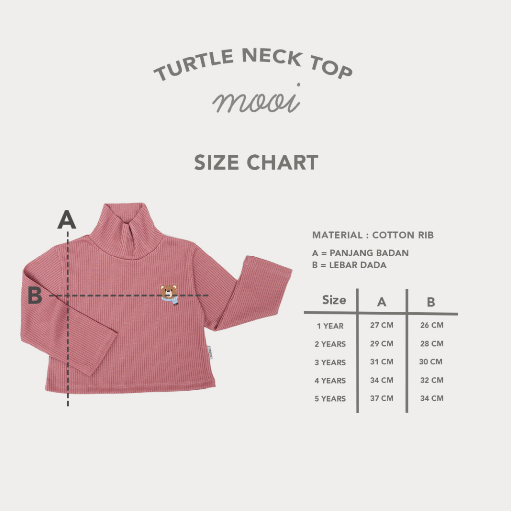 Mooi Turtle Neck Top Holiday Series 1-5 Tahun Atasan Baju Lengan Panjang Anak Unisex