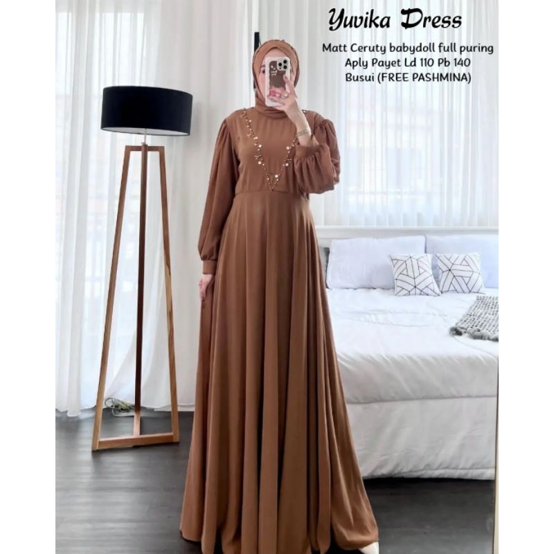 YUVIKA MAXY free pashmina Ori Madani (Ready stock) Gamis ceruty pesta dan wisuda