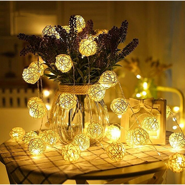 Lampu Hias String Lights Model Bola Rotan Waterproof 10 LED 2.1 M