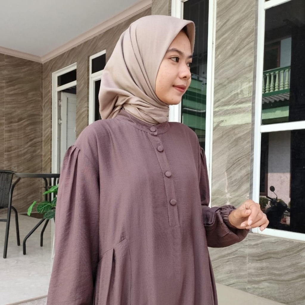 Gamis polos jumbo ARUMI Pollo Linen dress kondangan Polos Terbaru 2023