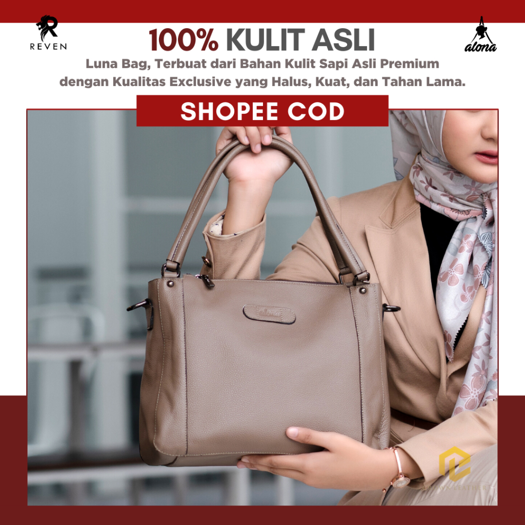 Tas Jinjing Wanita Top Handle Bag Selempang Fashion Cewek Original 100% Kulit Sapi Asli - LUNA BAG