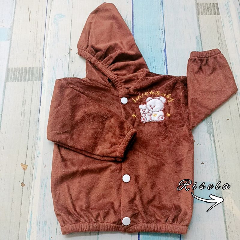 Jaket Bayi Bulu Halus Cewek Cowok Model Kancing 3-12 Bulan