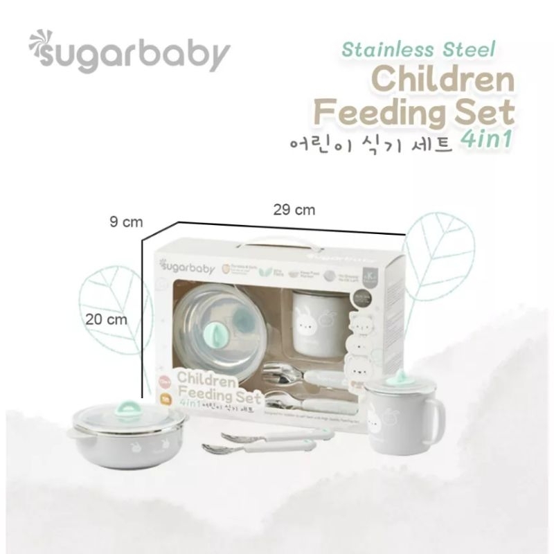 Sugar Baby Stainless Steel Children Feeding Set 4in1 (K-Series) / Set Alat Makan Bayi