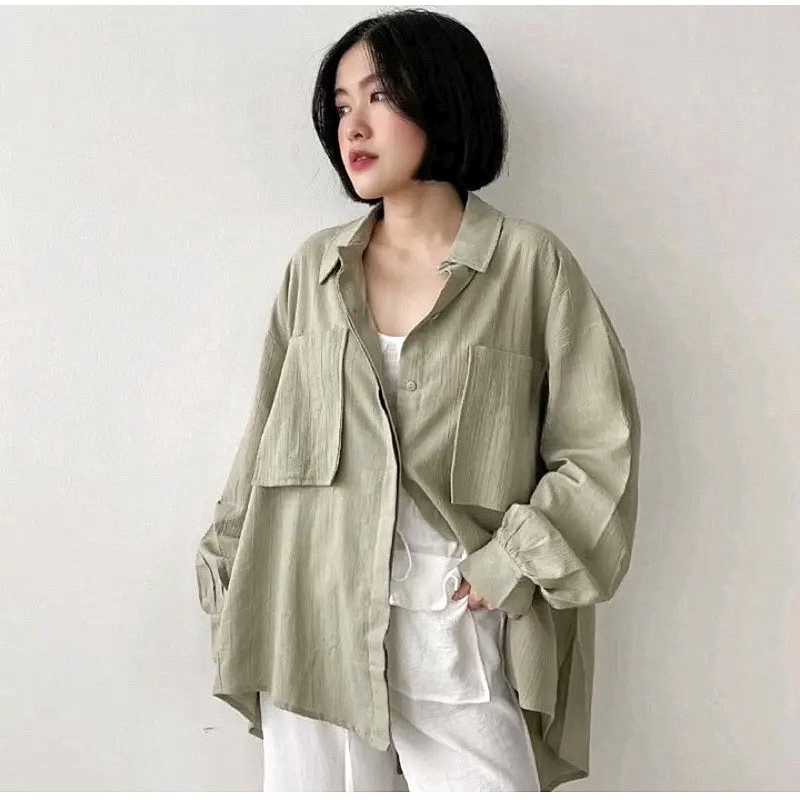 NIKI SHIRT / KEMEJA WANITA OVERSIZE LINEN PREMIUM / BLOUSE KOREAN STYLE