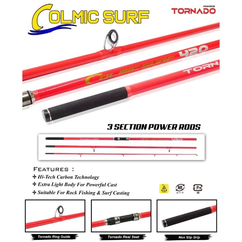 Joran pancing TORNADO COLMIC SURF 390 420 | Joran surf sambung 3