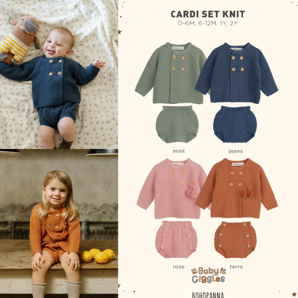 BOHOPANNA CARDI SET KNIT CARDIGAN RAJUT BAYI ANAK UNISEX USIA 0-2 TAHUN