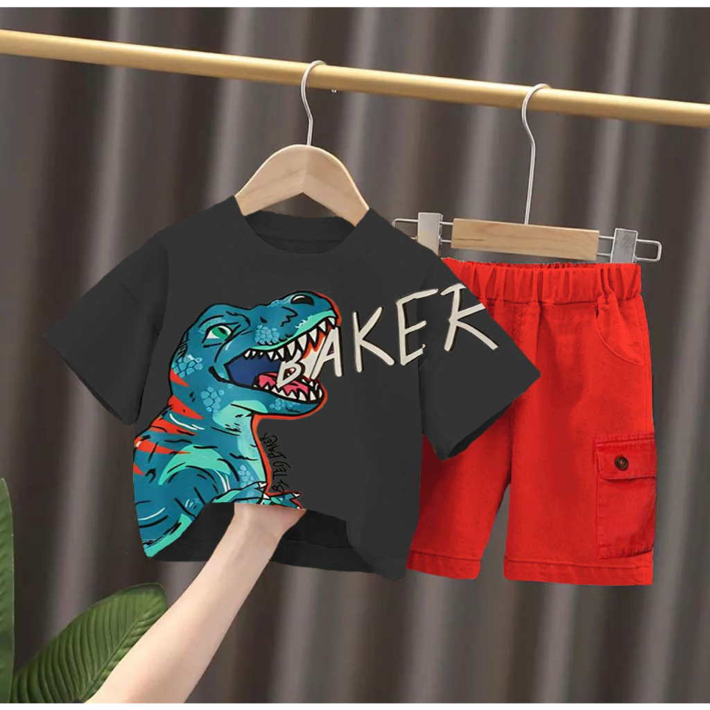 SSETELAN ANAK BAJU ANAK LAKI LAKI DAN PEREMPUAN UMUR 1-5 TAHUN SETELAN ANAK TERBARU DAN TERMURAH MOTIF DINO