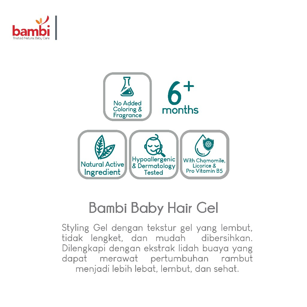 Bambi Baby Hair Gel 50ml | Styling / Gel Rambut Bayi dan Anak