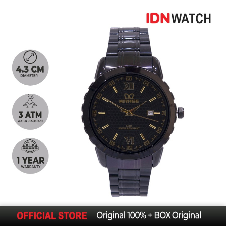 Jam Tangan Mirage Pria Keren Hitam Anti Karat Mirage Original 8267 M Full Black