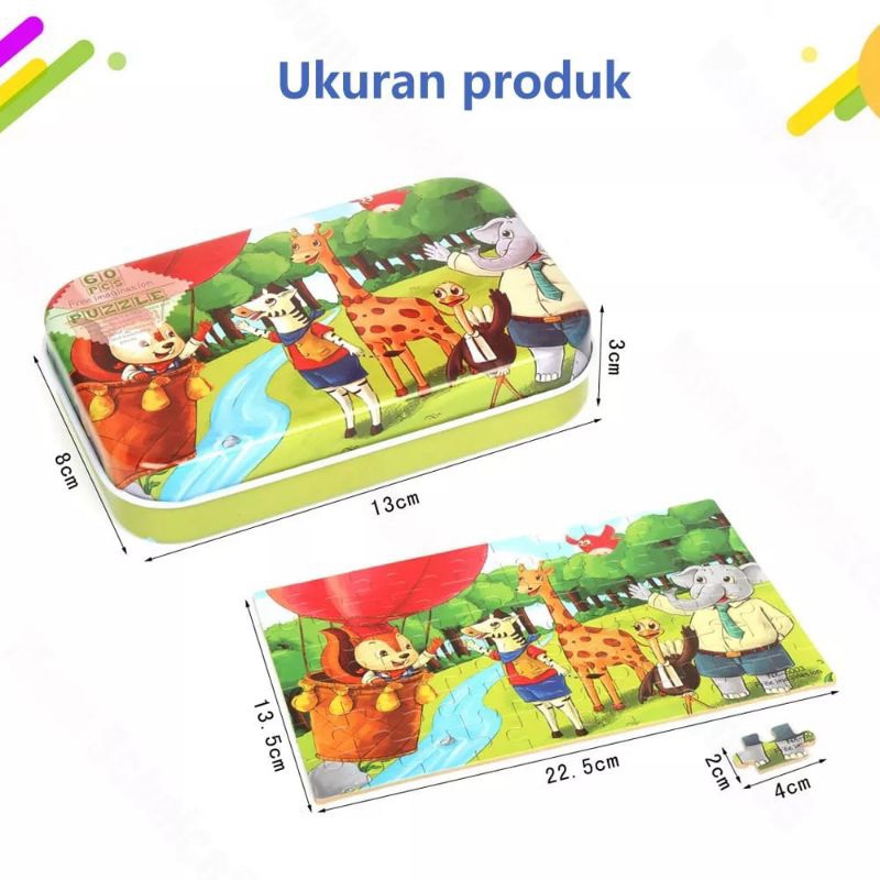 Puzzle Kayu Kotak Besi/Jigsaw Puzzle Kaleng 60 Pcs/Mainan Edukasi Puzzle