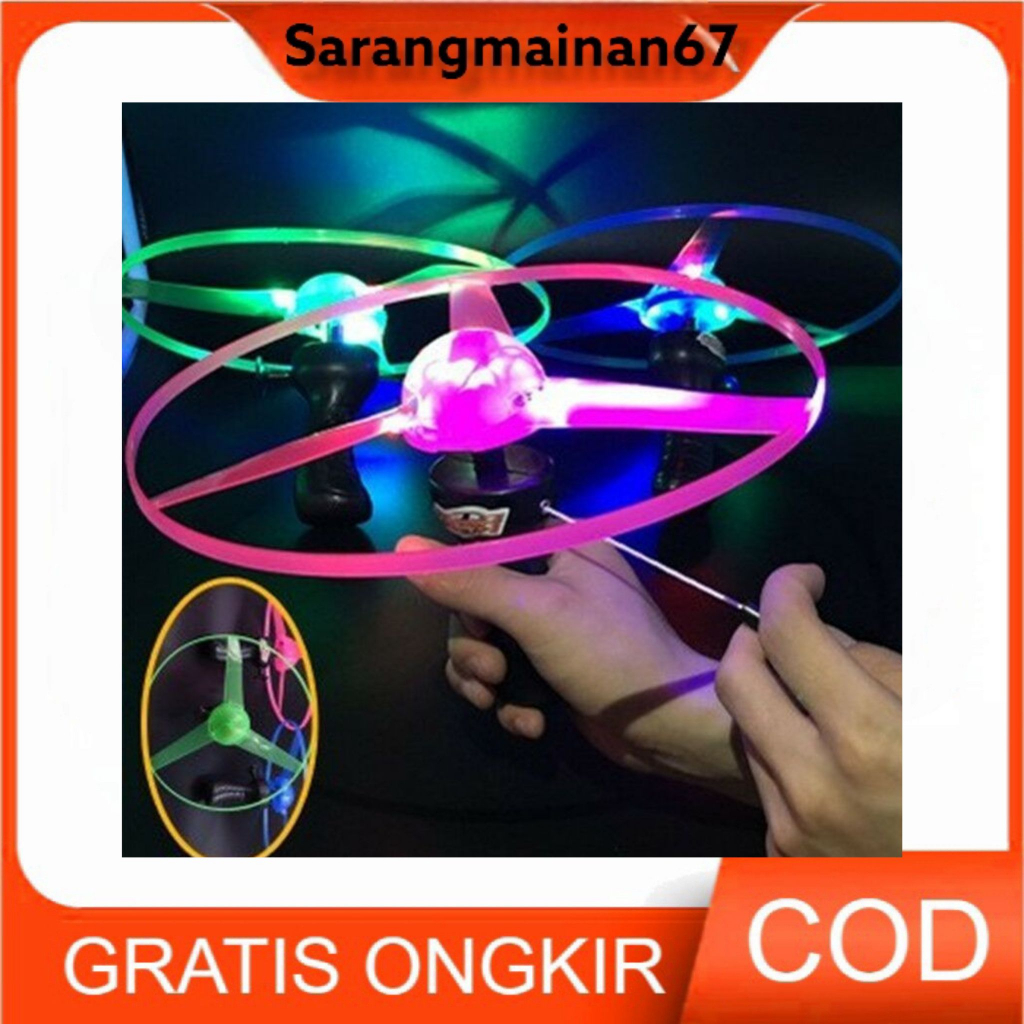 (PROMO)Mainan Baling-Baling Terbang Bahan Bambu Dengan Lampu LED Luminous Untuk Anak Ufo Mainan Piri