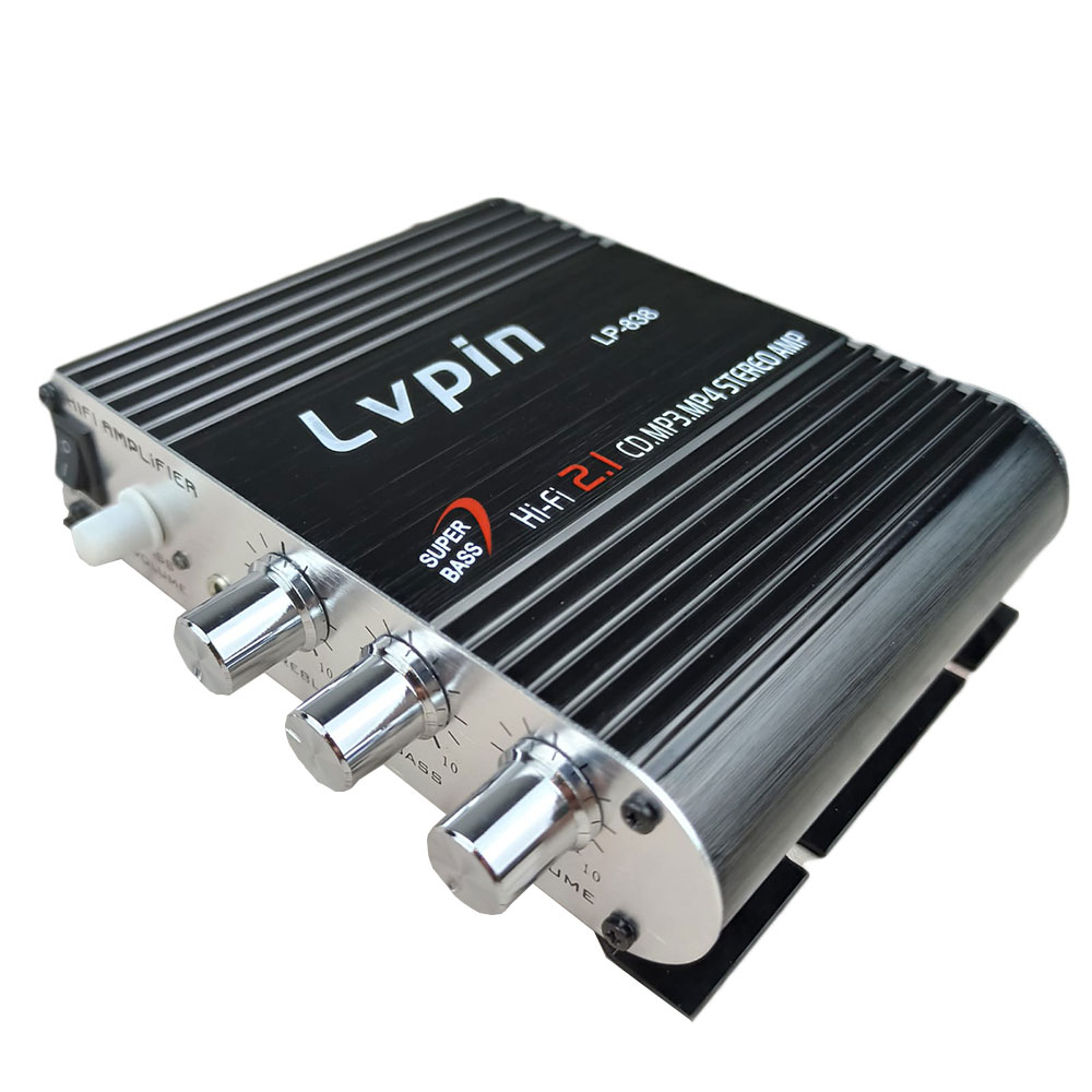 LVPIN Mini HiFi Stereo Amplifier Treble Bass Booster 12V - LP-838 - Black