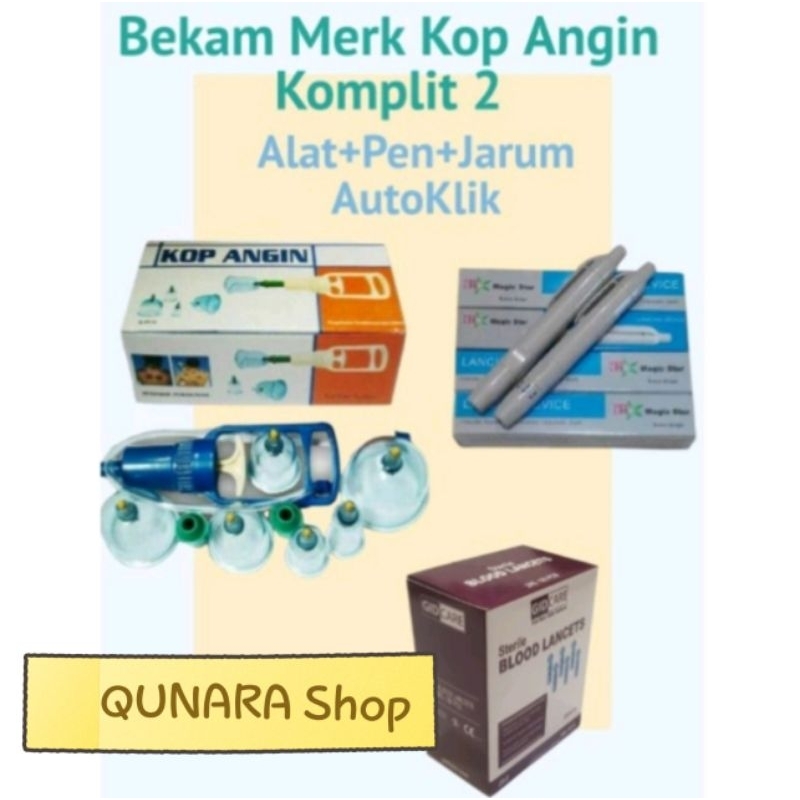 Alat Bekam Kop Angin Pompa, Jarum Bekam, Pen Bekam (Paket Lengkap)