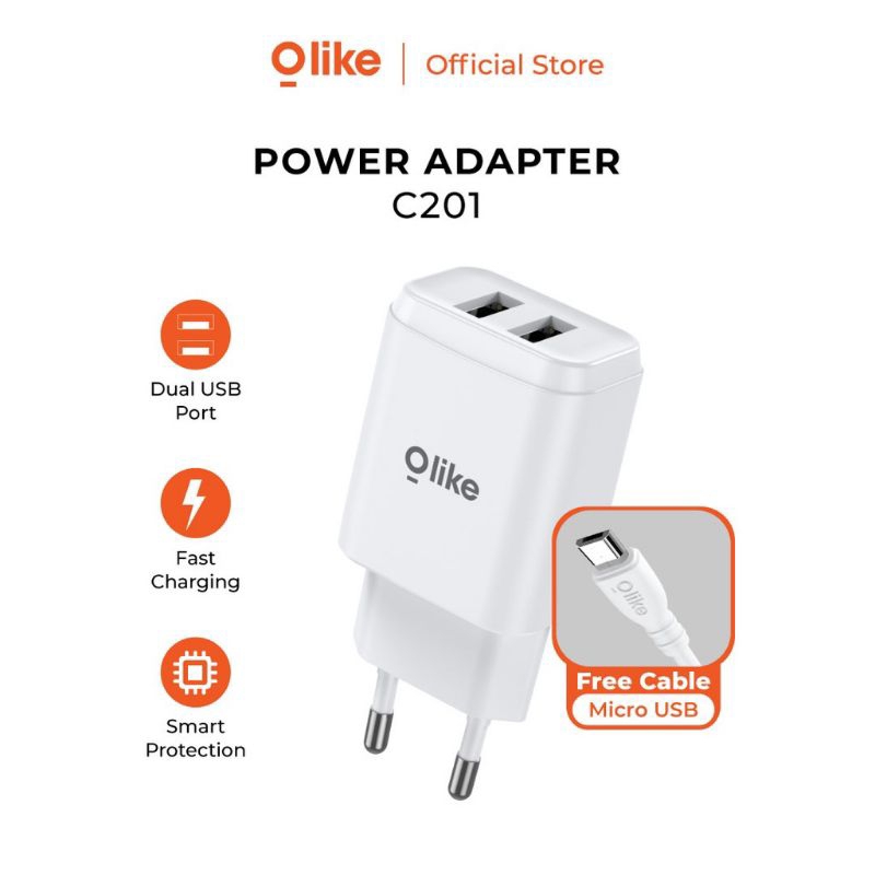 Olike C201 Adaptor Charger 12W Free Micro USB For Oppo Vivo Realme Xiaomi infinix