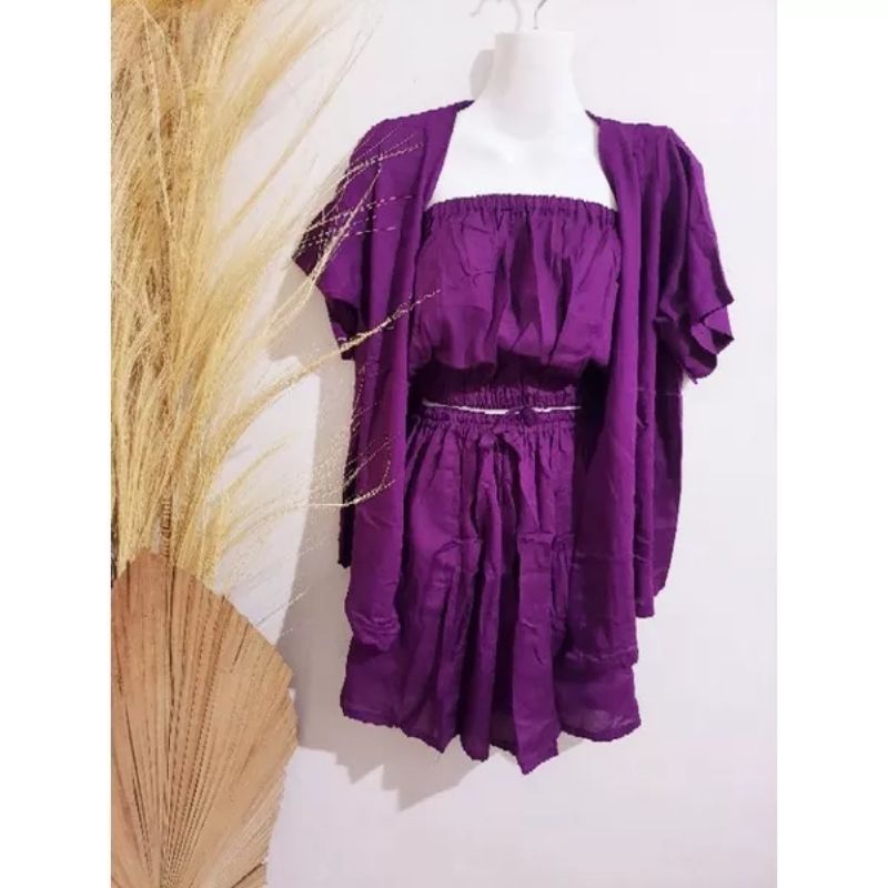 Set 3 in 1 Rayon Bali Adem || Kemben Cardigan Celana Pendek