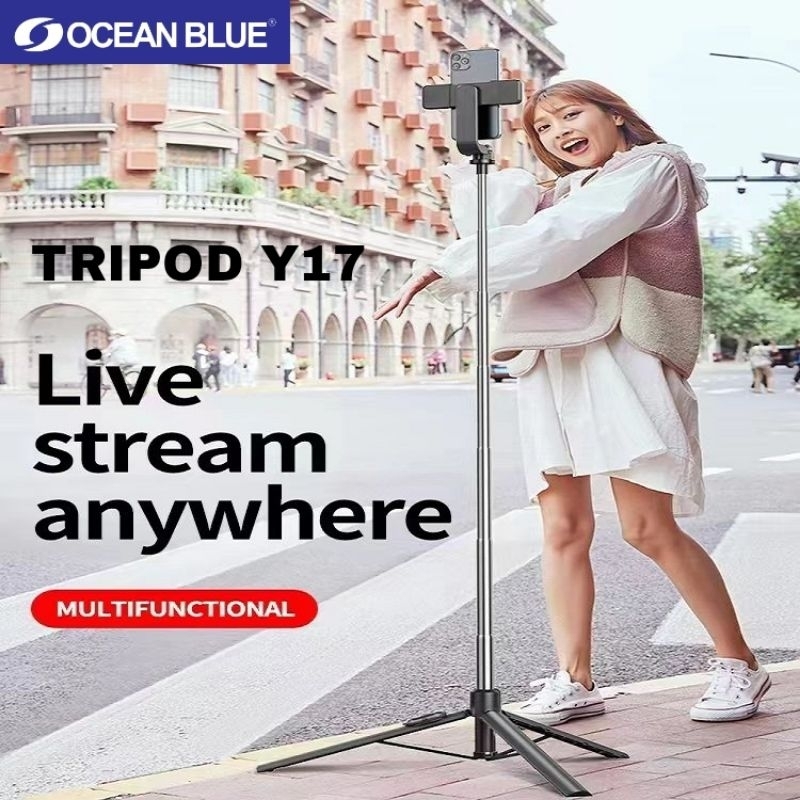 Ocean Blue OCN Y17 Tripod Tongsis 1,7 Meter Remote Shutter Bluetooth Adjustable Selfie Stick 360° Stand HP Tongkat Selfie Remote Tripod Tongsis HP