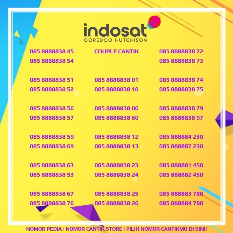 NOMOR COUPLE 88888 INDOSAT IM3 CANTIK ISTIMEWA | Kartu Perdana Nocan Ribuan Ratusan Non 10 Digit