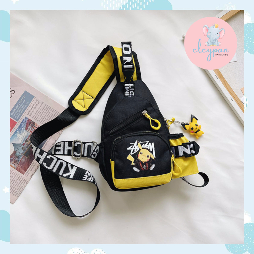 Tas Bahu Anak Laki-Laki Import Fashion Bag Selempang Remaja Cowok Keren Hitam Slingbag