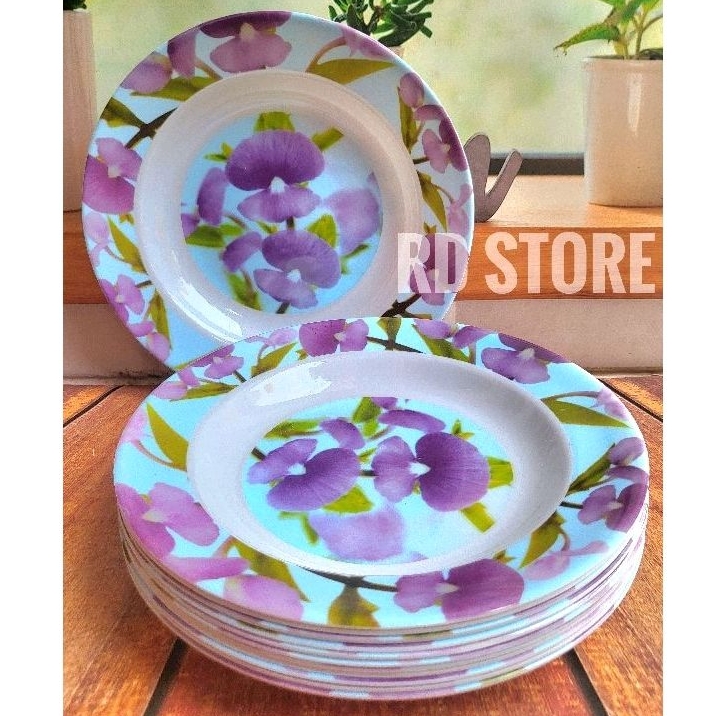 promo 6.pcs piring makan cekung melamine meishing motif rose