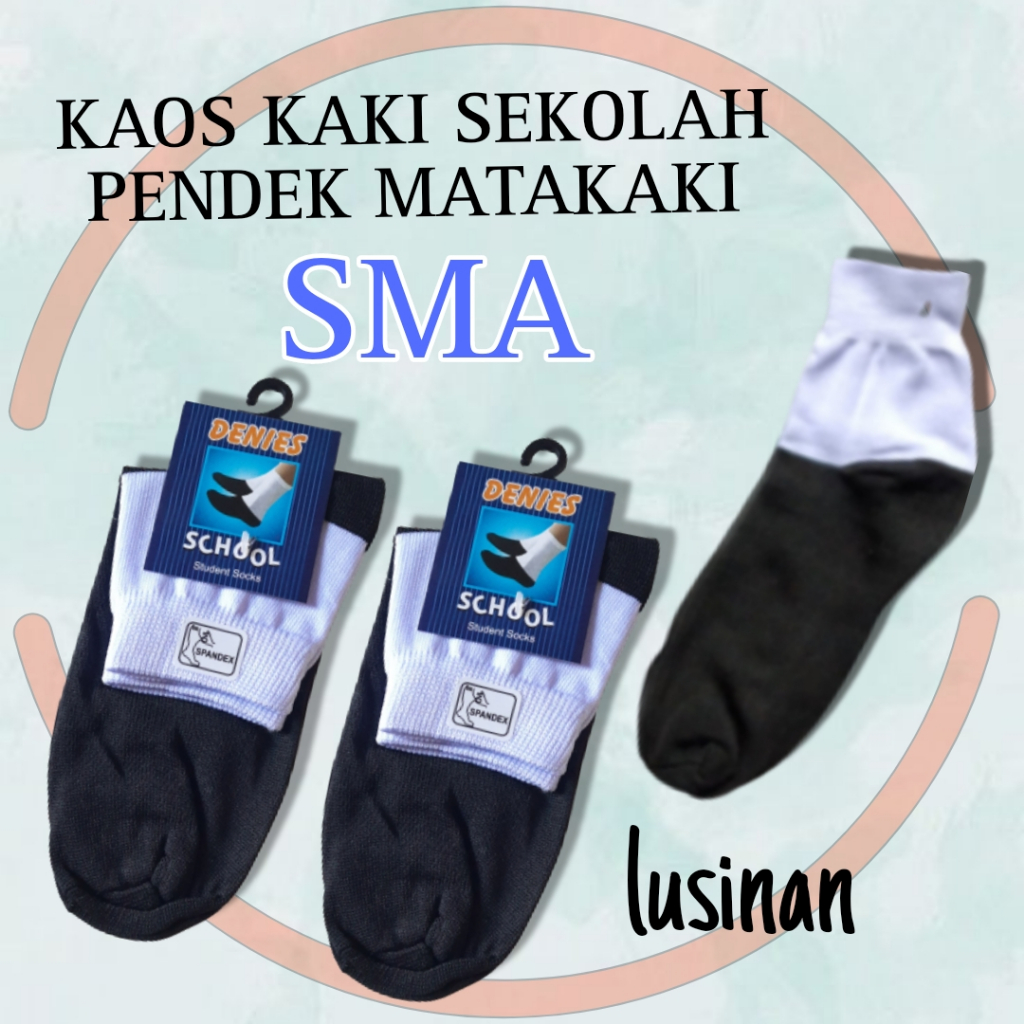 1 lusin kaos kaki sekolah hitam putih pendek semata kaki/kaos kaki sekolah sma