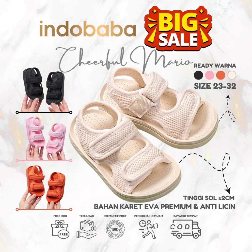 indobaba  Sandal Anak Import Sepatu Sandal Anak Mario Kain Lembut Laki laki Perempuan Eva Sandal Import S107