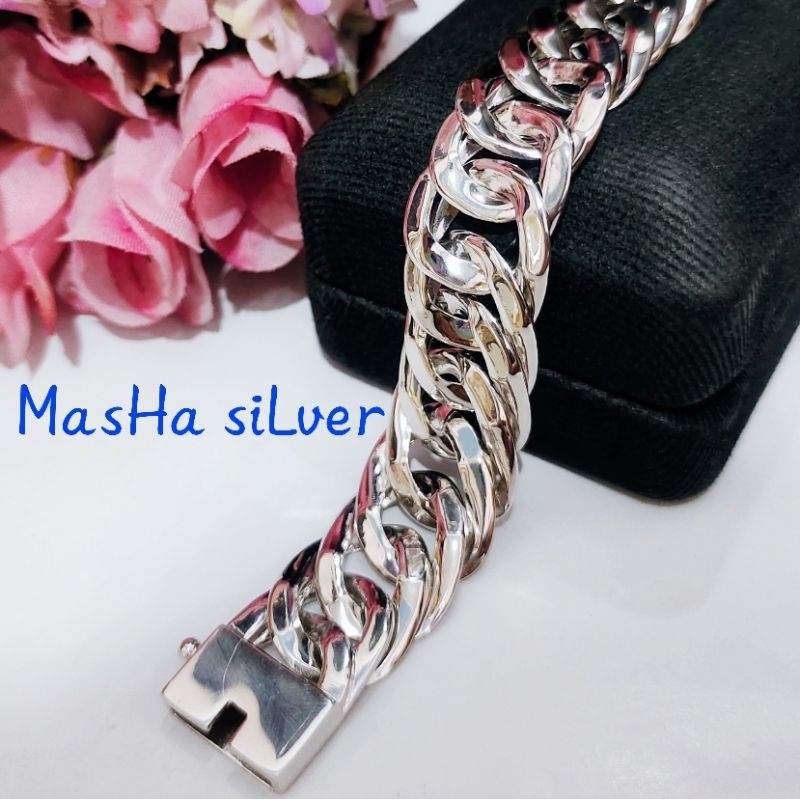 GELANG PERAK WANITA PRIA ASLI SILVER 925 RANTAI SISIK NAGA POLOS LAPIS MAS PUTIH