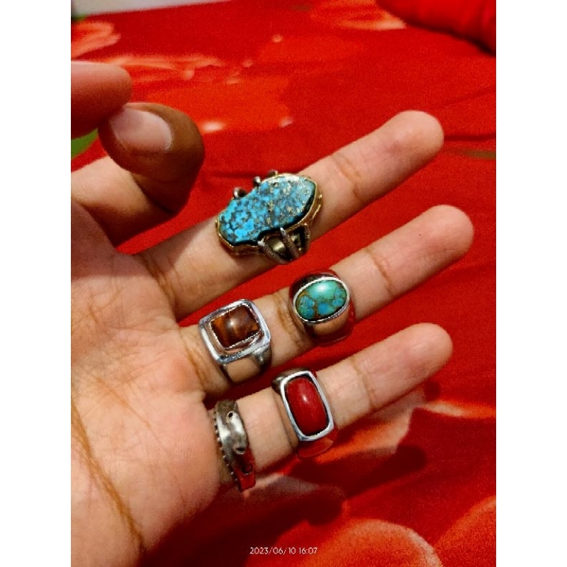 Cincin Akik Bacan Pirus Persia Marjan Pirus Badar Perak model terompah Nabi - harga ecer dan boronga