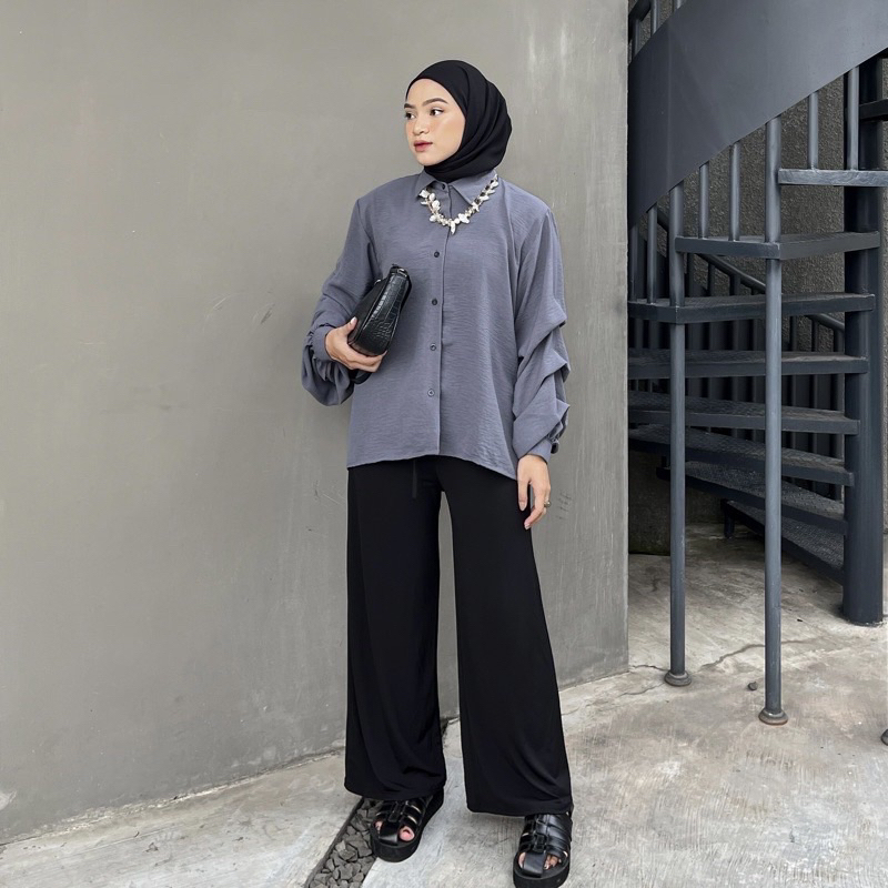 [Nazira] Anna Shirt - Blouse Wanita - Atasan Wanita Blouse - Atasan Kemeja Wanita - Kemeja Wanita - Kemeja Cringkle - Kemeja Wanita Lengan Panjang