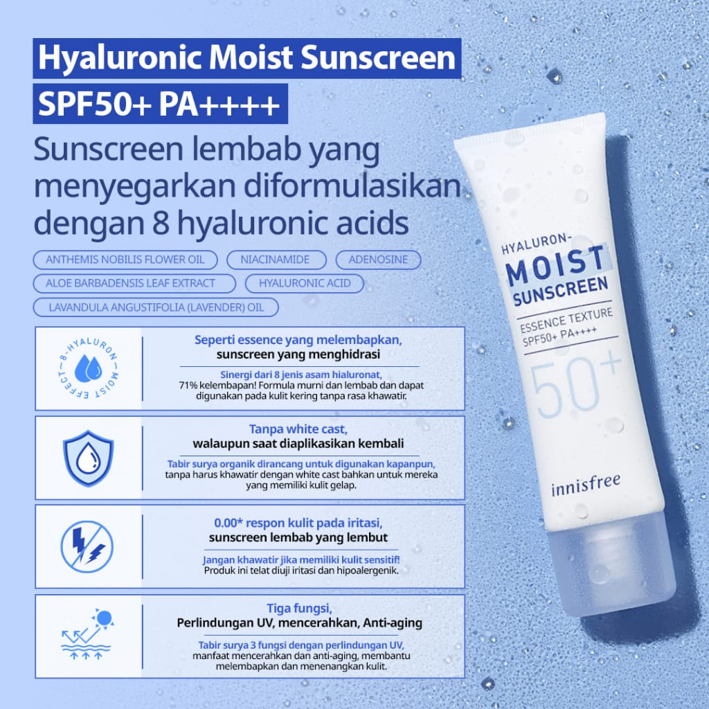 BPOM ORIGINAL - Innisfree Sunscreen All Varian - Intensive Triple Shield / Tone Up Watering / Hyaluronic Moist / Mild Cica / Long Lasting Sunscreen SPF50+ PA++++ Ukuran 15ml / 50ml tabir Surya Sunblock Sunblok Wajah Sun creen Sun blok Suncree Innisfre