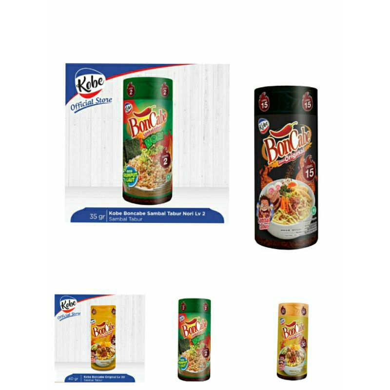 

Kobe BonCabe Sambal Tabur Level 30 40 g/Kobe BonCabe Sambal Tabur Original Level 15 45 g /BonCabe Nori Sambal Tabur Level 2 Botol 35 g