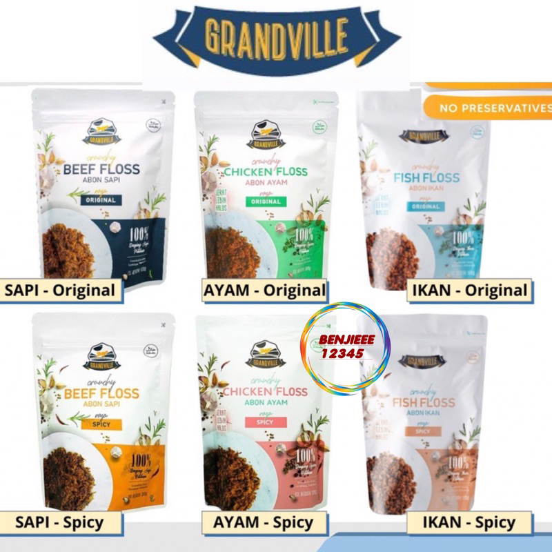 100% Original Grandville Abon Sapi Ayam ikan fish floss original spicy 100g  MPASI Bayi crunchy Beef Chicken Abon Grand Ville  anak anak dewasa