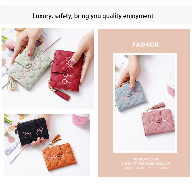 ASIN829 Dompet Wanita Dompet Pendek Wanita Dilipat 2058 Dompet Lipat Mini Fashion Korea Desain Segar Slot Kartu Berkapasitas Besar