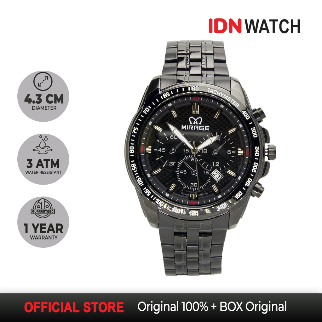 Jam Tangan Pria Mirage Original Sport Black Tahan Air 8535M Full Hitam pH Garansi 1 Tahun