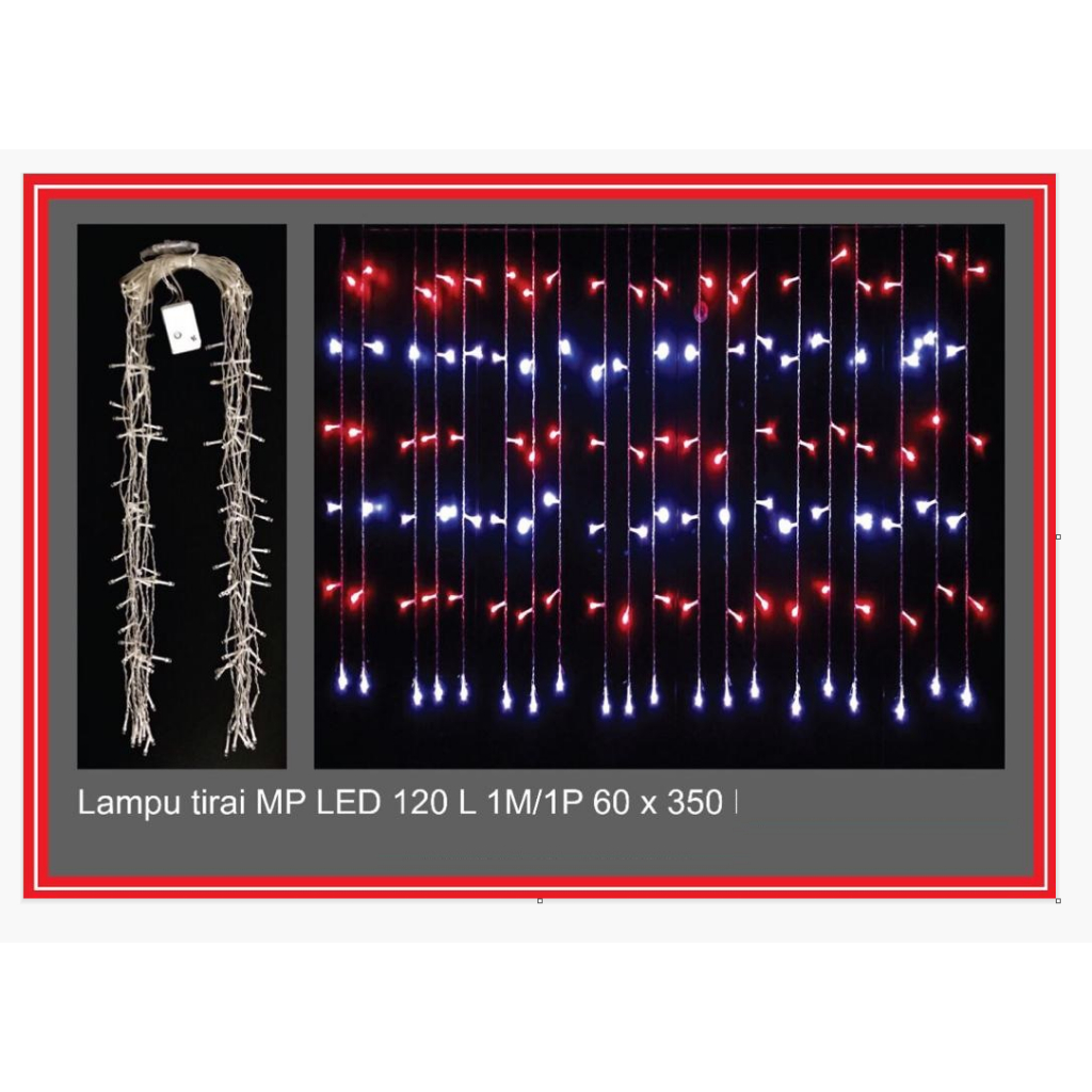 Lampu Tirai Merah Putih ( LED ) 120L (1M/1P) 350cm x 60cm