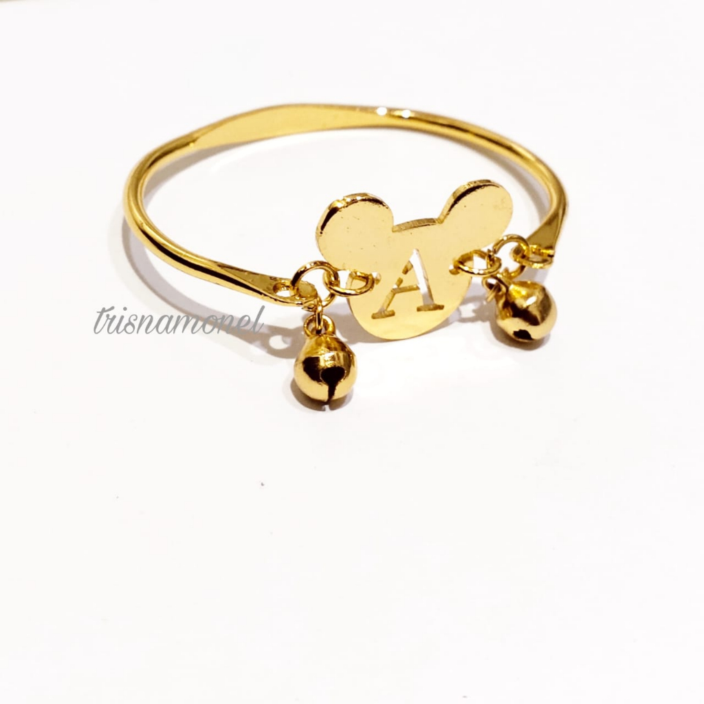 ANAK SAMPAI DEWASA !!! gelang custom huruf gold dan silver motif miky mouse