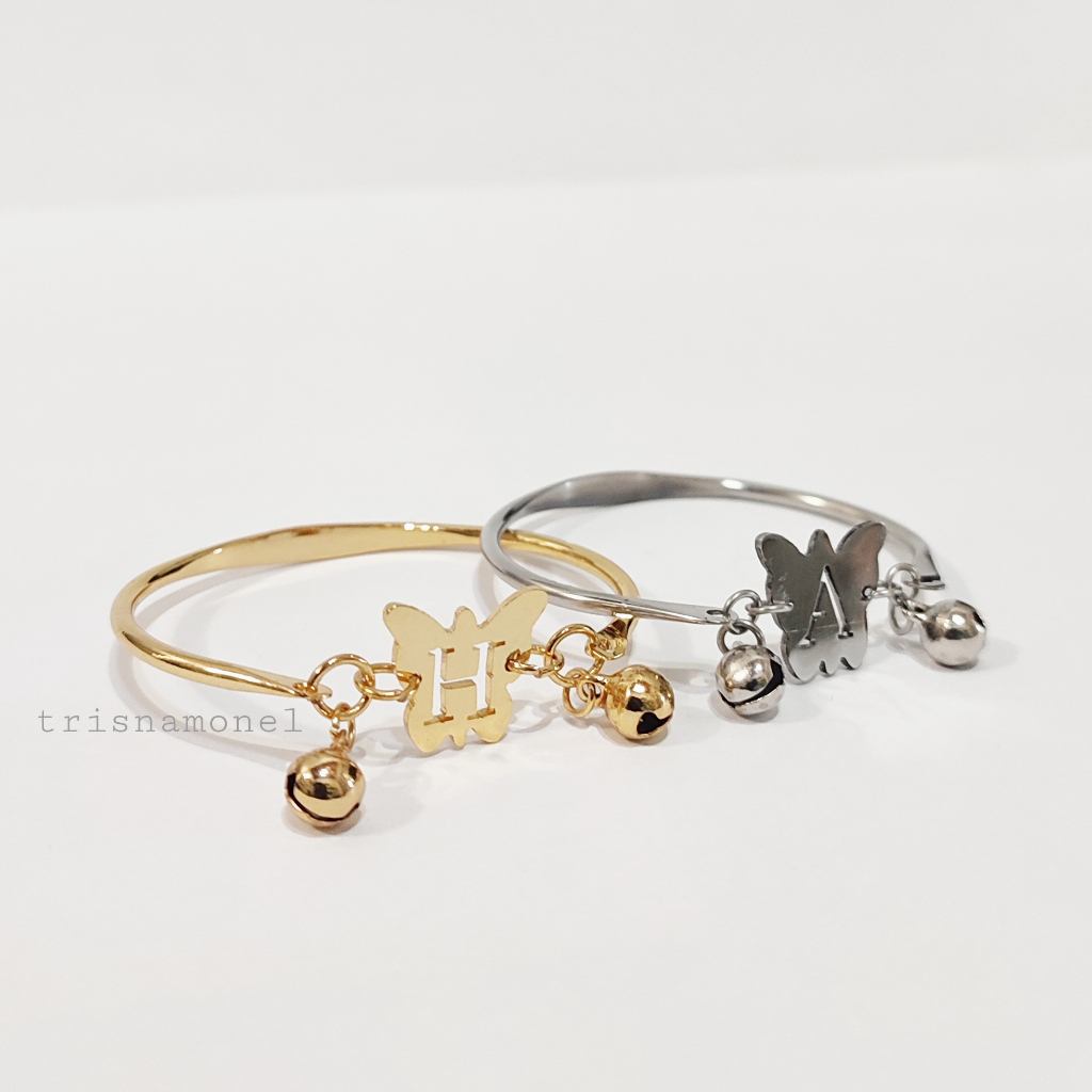 ANAK SAMPAI DEWASA !!! gelang custom huruf gold dan silver motif kupu-kupu
