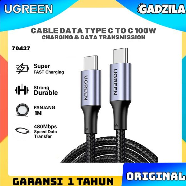 UGREEN Kabel Data Charger Usb C to Type C PD 100W QC4.0 QC3.0 for Laptop Zenbook Surface untuk Macbook iPad Air Pro Fast Charging dan Transfer Pindah Data 7042