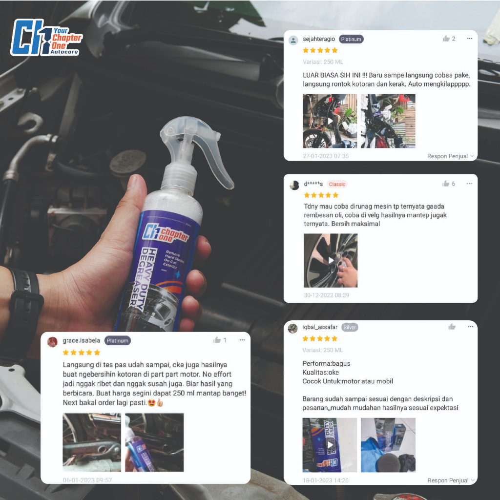 Chapter One Heavy Duty Degreaser  250 ml Penghilang Kerak Noda Oli , Grease Dan Pembersih Mesin Kendaraan